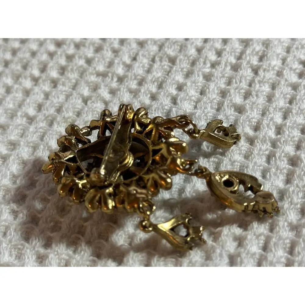 Vintage Gold-Tone Florenza Brooch Filigree Turquoise Cabachon Purple Stone